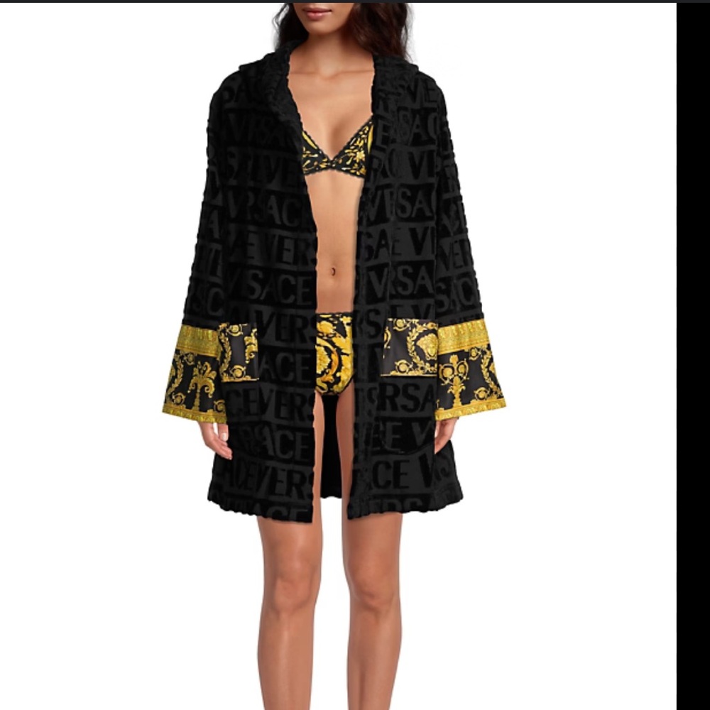 Versace Black and Gold Patterned Robe